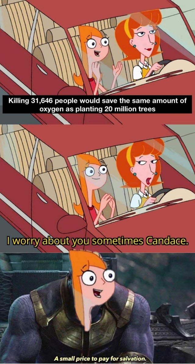 sometimes i worry about you candace memes - Killing 31,646 people would save the same amount of oxygen as planting 20 million trees I worry about you sometimes Candace. A small price to pay for salvation.