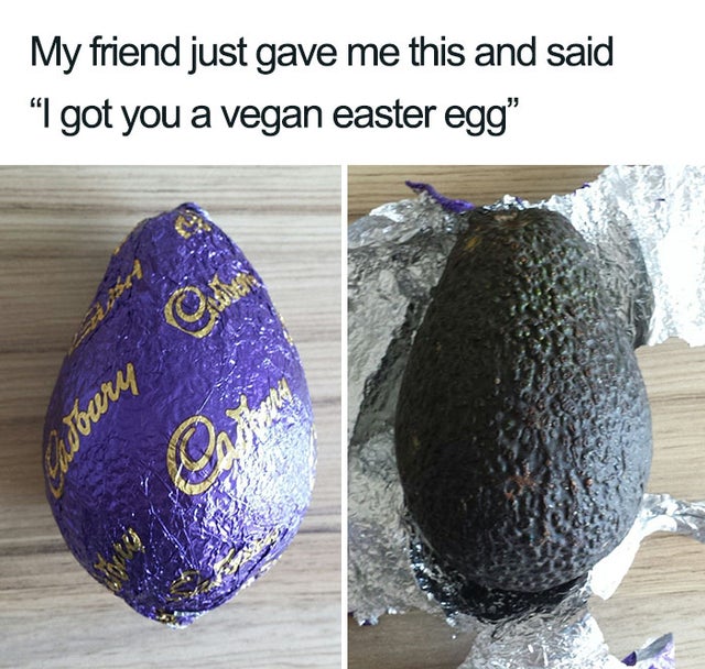 vegan easter meme funny - My friend just gave me this and said "I got you a vegan easter egg"