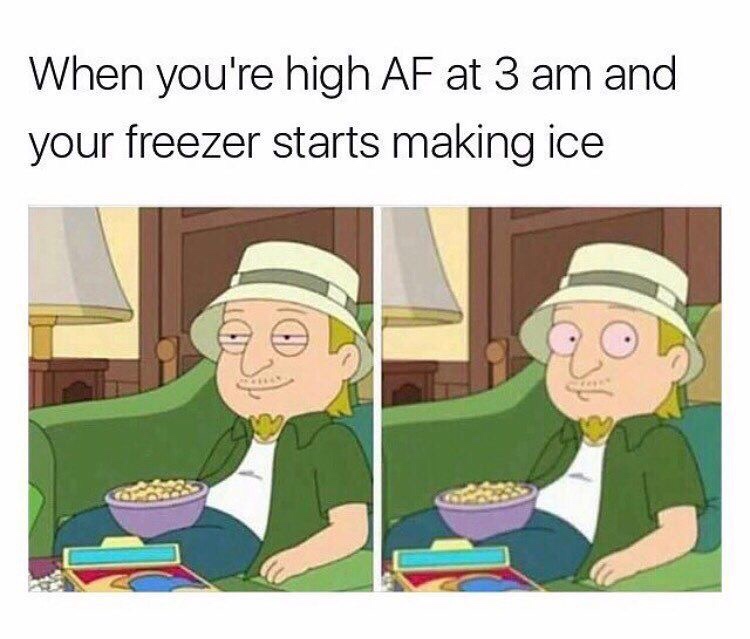you high af at 3am - When you're high Af at 3 am and your freezer starts making ice