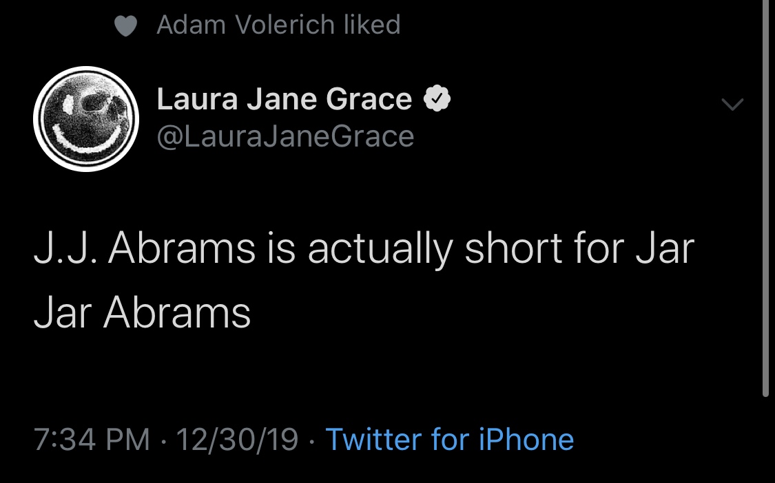 community rail - Adam Volerich d Laura Jane Grace Grace J.J. Abrams is actually short for Jar Jar Abrams 123019 . Twitter for iPhone