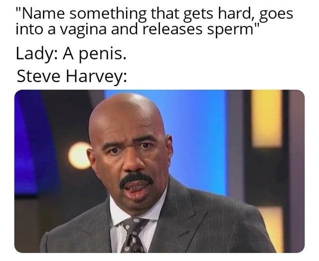 pikachu meme steve harvey - "Name something that gets hard, goes into a vagina and releases sperm' Lady A penis. Steve Harvey