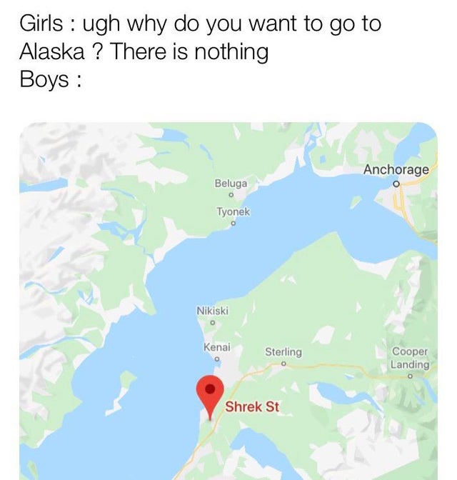 map - Girls ugh why do you want to go to Alaska ? There is nothing Boys Anchorage Beluga Tyonek Nikiski Kenai Sterling Cooper Landing Shrek St