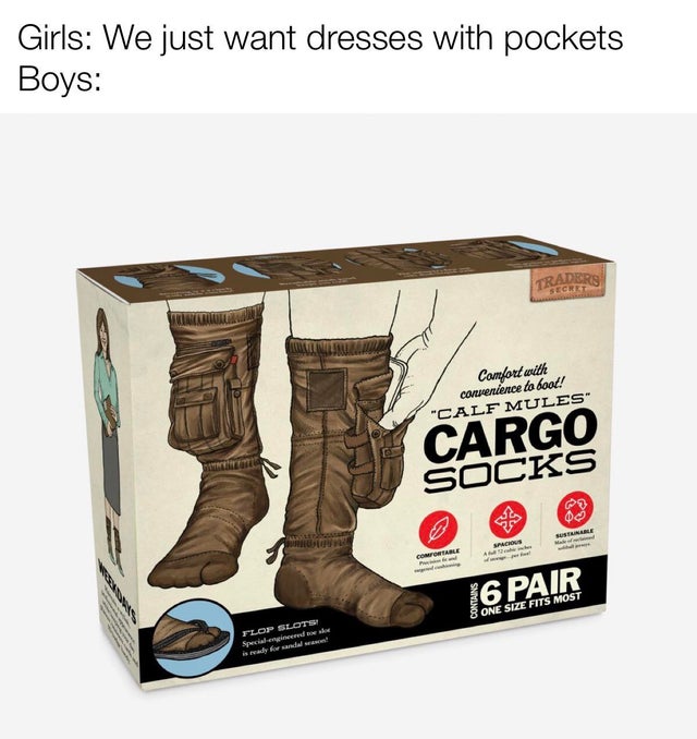 prank gift box - Girls We just want dresses with pockets Boys Traders Comfort with convenience to boot! "Calf Mules" Cargo Socks J6 Pair Flop Slots Selangor say anal !