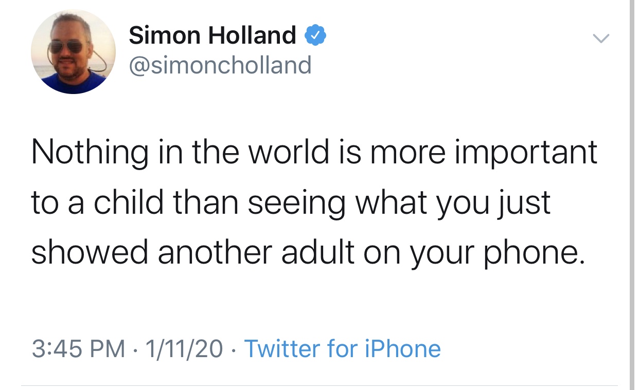 trump charlottesville tweet white supremacists - Simon Holland Nothing in the world is more important to a child than seeing what you just showed another adult on your phone. 11120 Twitter for iPhone
