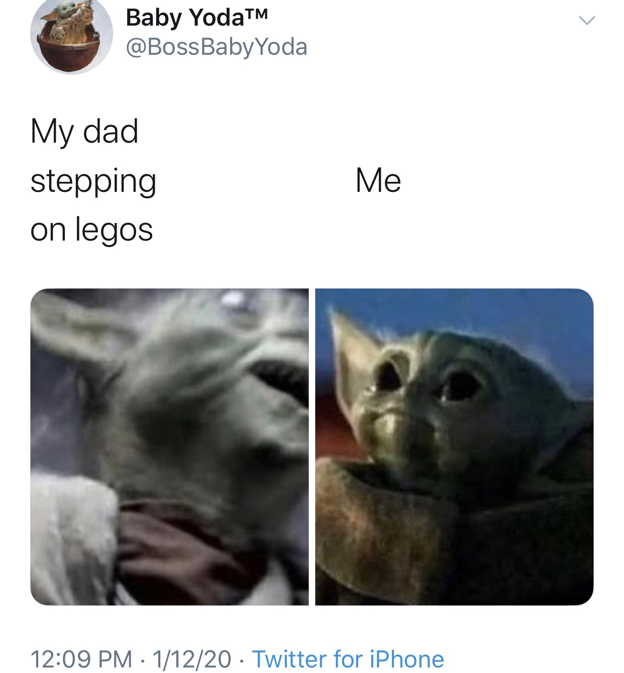 imgur baby yoda meme - Baby YodaTM My dad stepping on legos Me 11220 Twitter for iPhone
