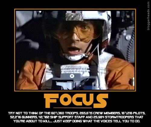 star wars motivational posters - bloggerheads.com Focus Try Not To Think Of The 507360 Troops. 265.675 Crew Members, 167,215 Pilots 52.276 Gunners. 42,782 Ship Support Staff Ano 25,984 Stormtroopers That Youre About To Kill Just Keep Doing What The Voices