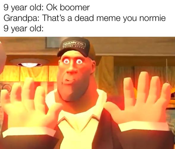 photo caption - 9 year old Ok boomer Grandpa That's a dead meme you normie 9 year old