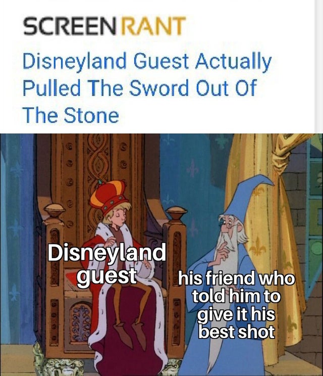 sword in the stone disney - Screen Rant Disneyland Guest Actually Pulled The Sword Out Of The Stone Disneyland guest his friend who told him to give it his best shot Por