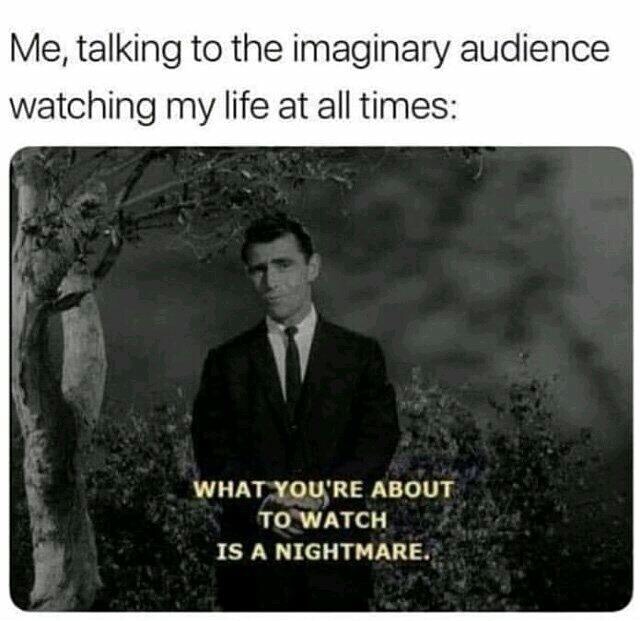 me talking to the imaginary audience watching my life - Me, talking to the imaginary audience watching my life at all times What You'Re About To Watch Is A Nightmare.