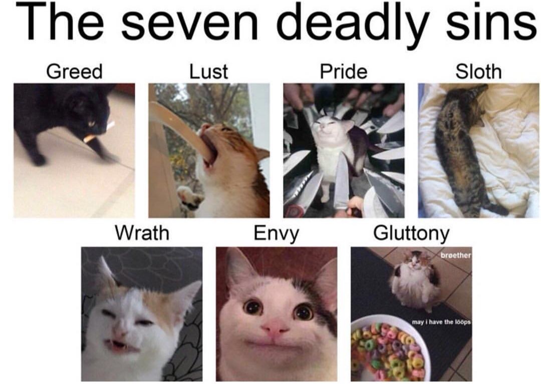 seven deadly sins memes - The seven deadly sins Greed Lust Pride Sloth Wrath Envy Gluttony broether may I have the loops