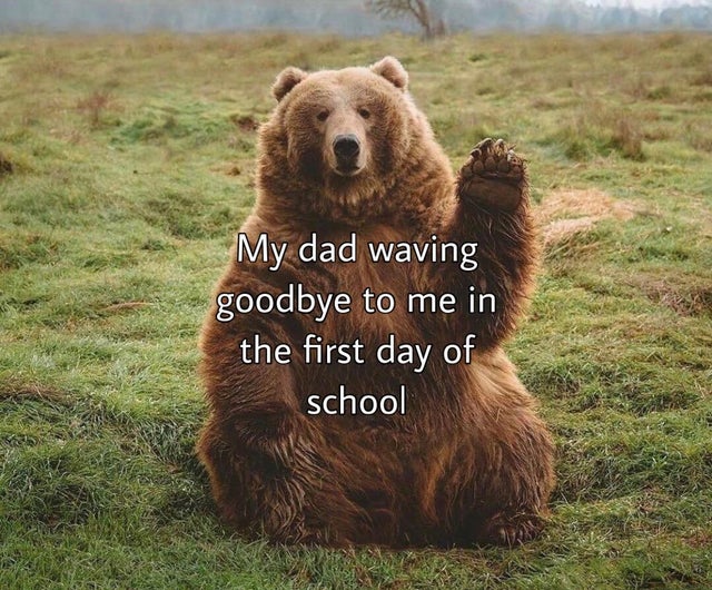 real bear - My dad waving goodbye to me in the first day of school