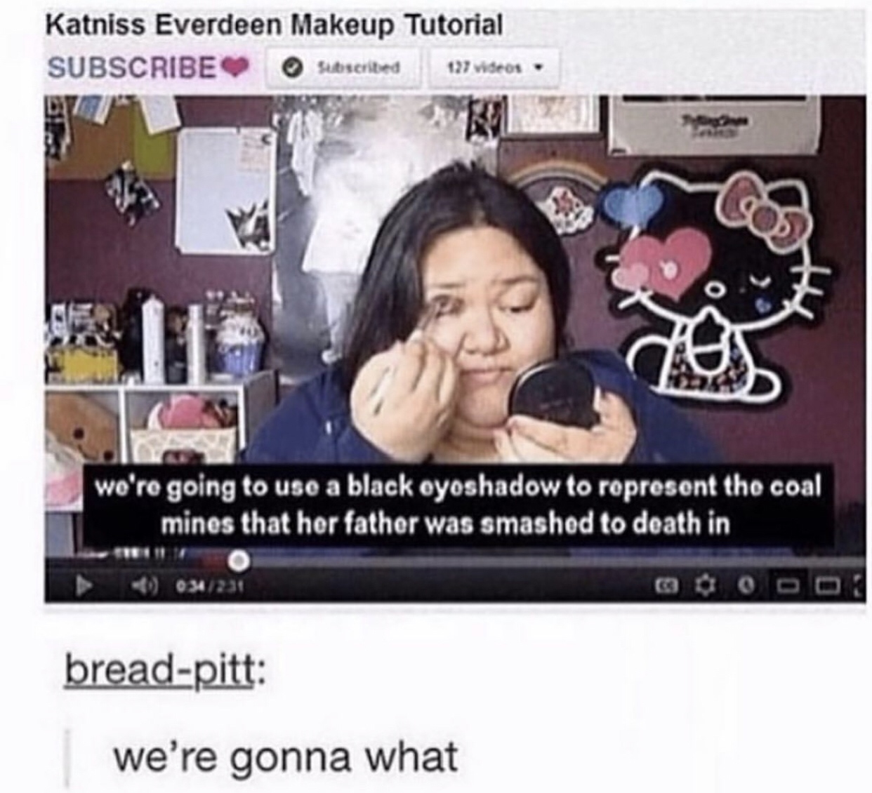 katniss makeup tutorial - Katniss Everdeen Makeup Tutorial Subscribe Subscribed 177 videos we're going to use a black oyoshadow to ropresent the coal mines that her father was smashed to death in 9 034231 breadpitt we're gonna what