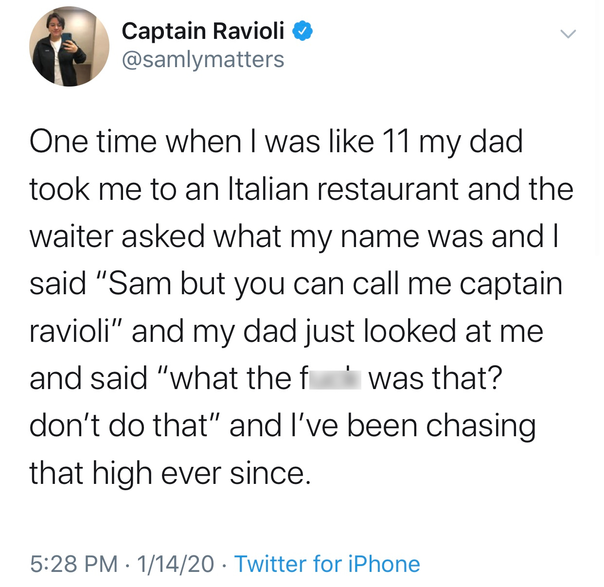 trump state of the union tweet - Captain Ravioli One time when I was 11 my dad took me to an Italian restaurant and the waiter asked what my name was and I said "Sam but you can call me captain ravioli" and my dad just looked at me and said "what the f'wa
