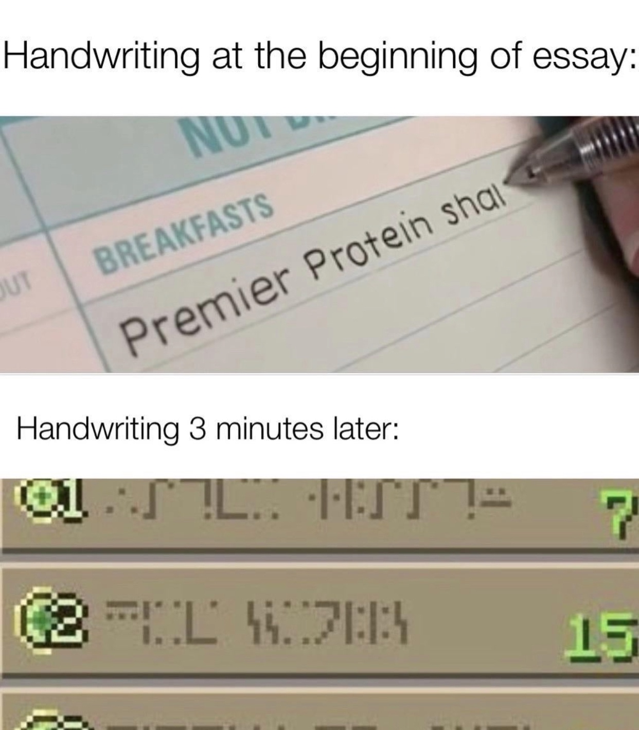 software - Handwriting at the beginning of essay Breakfasts Out Premier Protein shal Handwriting 3 minutes later 011'!.. Hit! IL101 15