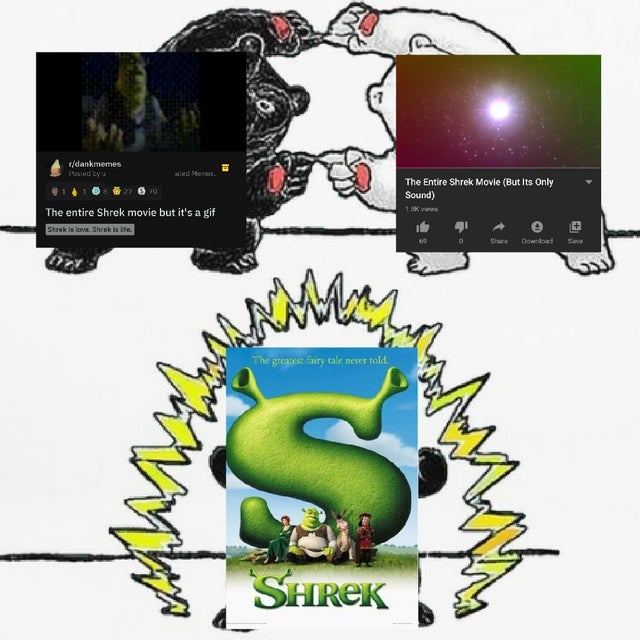 cartoon - rdankmemes Fed by 141 The Entire Shrek Movie But Its Only Sound 1K The entire Shrek movie but it's a gif Shrek is love. Shrek is te Download Save The greatest fairy tale never told. Shrek