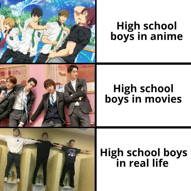 tpose meme - High school boys in anime High school boys in movies High school boys in real life