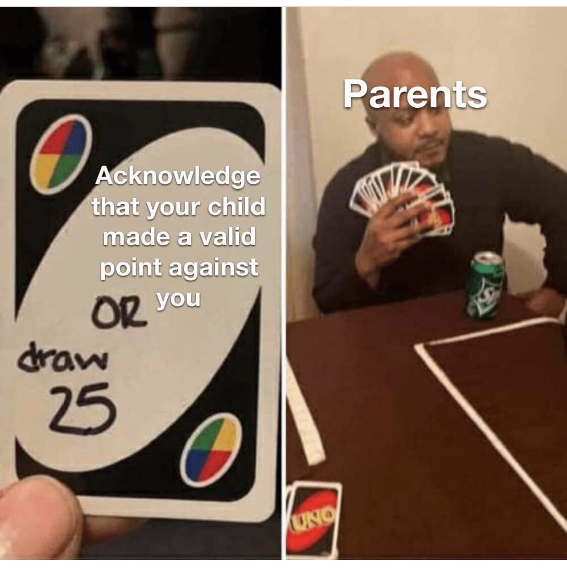 Internet meme - Parents Acknowledge that your child made a valid point against Op you draw 25