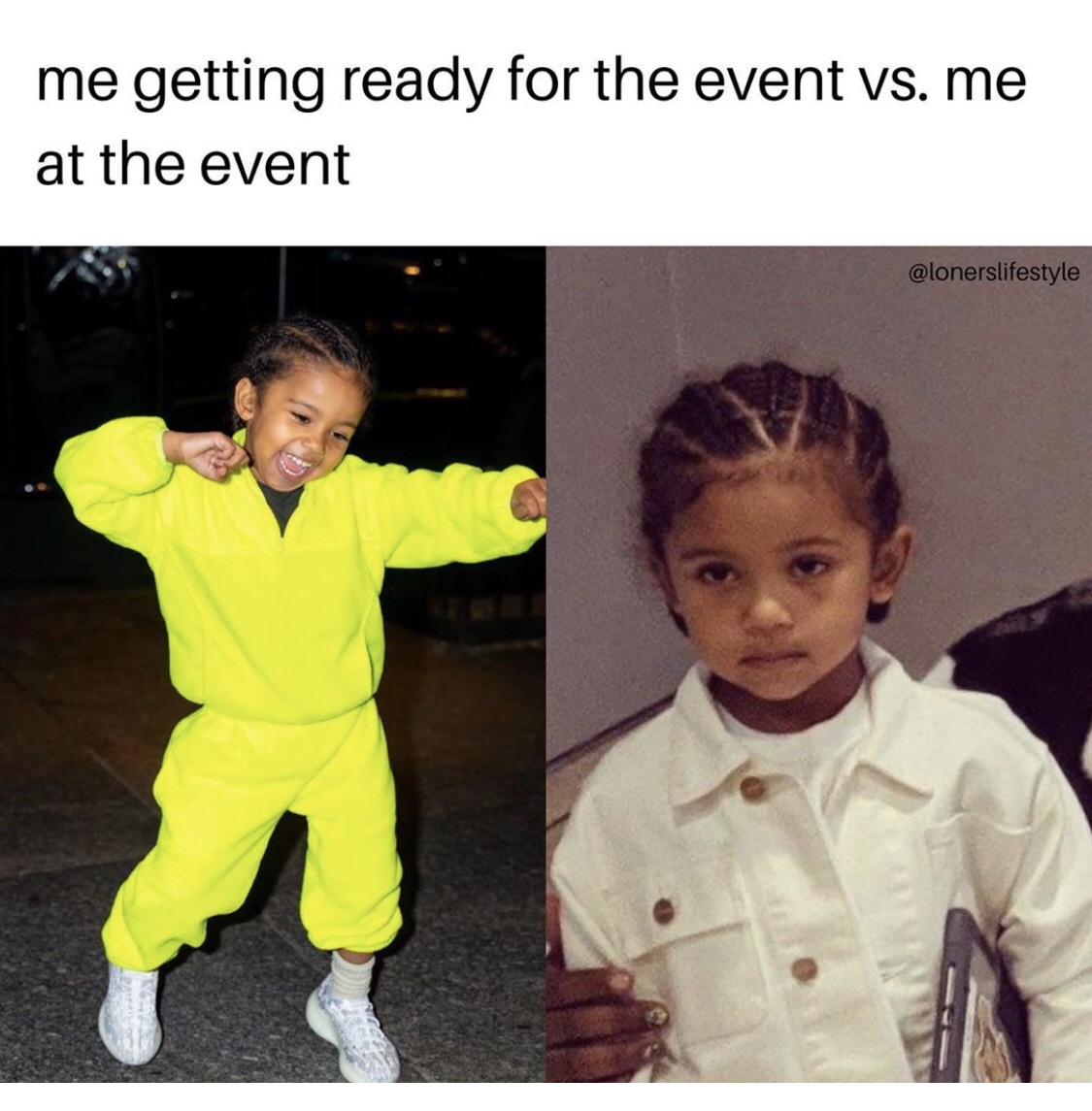 human behavior - me getting ready for the event vs. me at the event