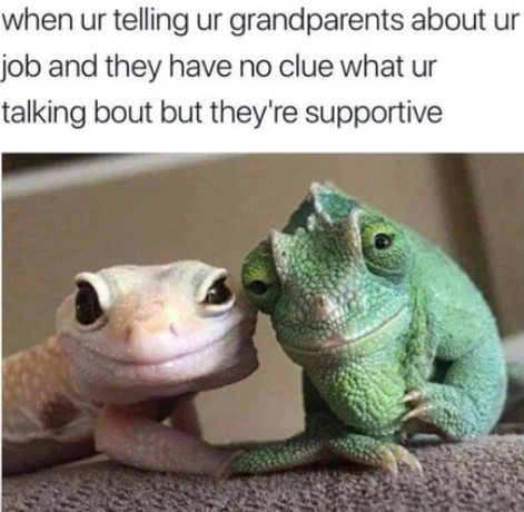 grandparents supportive meme - when ur telling ur grandparents about ur job and they have no clue what ur talking bout but they're supportive