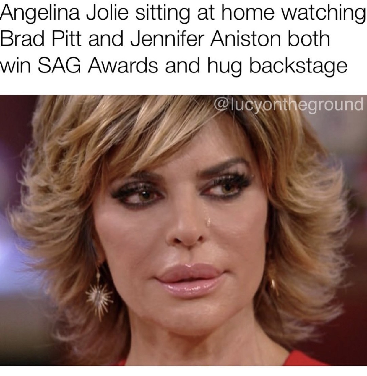 lisa rinna 2017 lips - Angelina Jolie sitting at home watching Brad Pitt and Jennifer Aniston both win Sag Awards and hug backstage