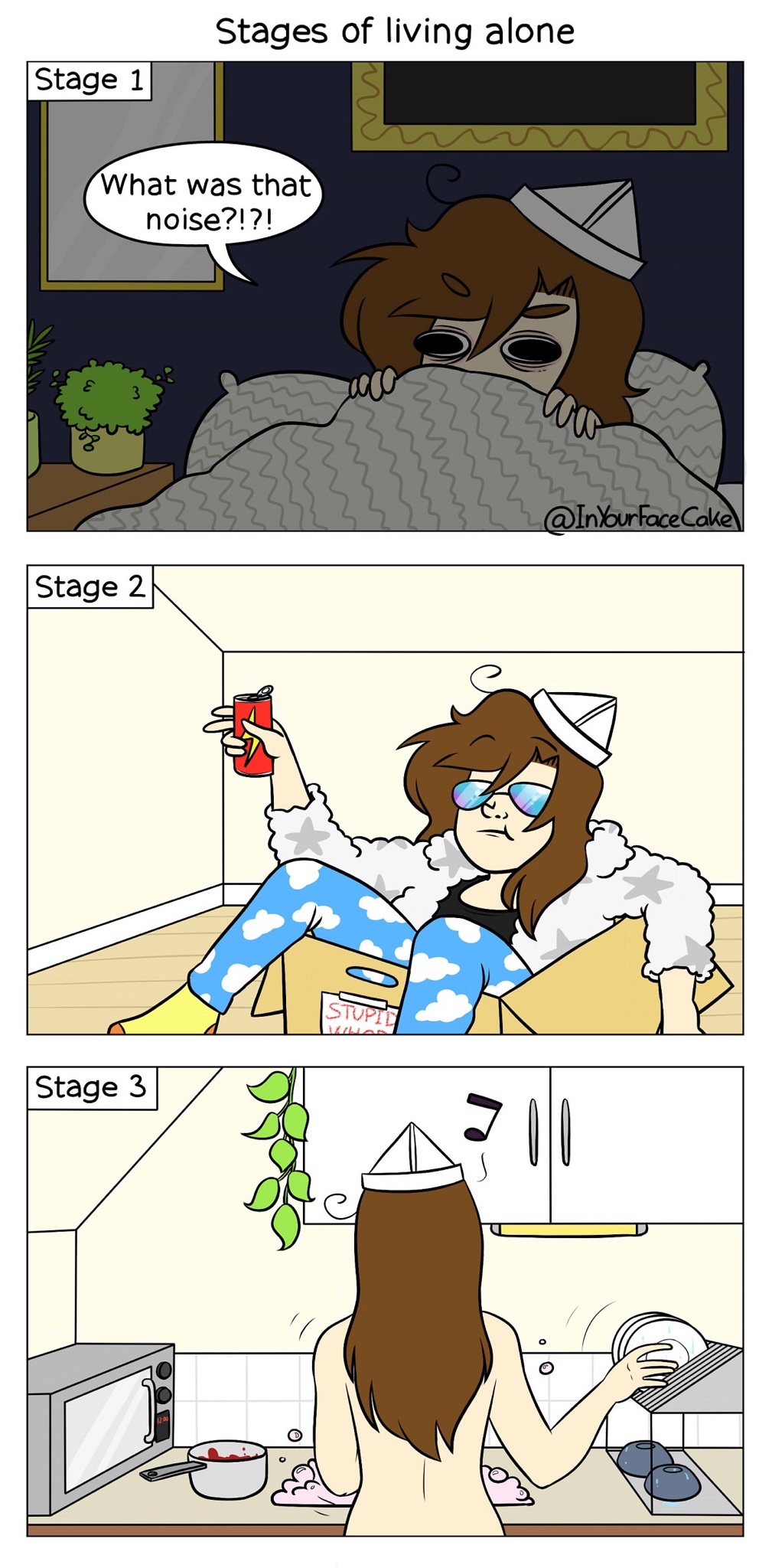 comics - Stages of living alone Stage 1 What was that noise 171 Stage 2 Stage 3