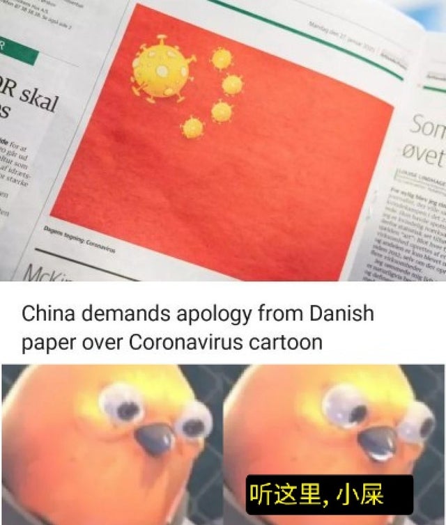 listen here you meme - Pr skal Son vet de for at som aft staro der de China demands apology from Danish paper over Coronavirus cartoon Df , Jv