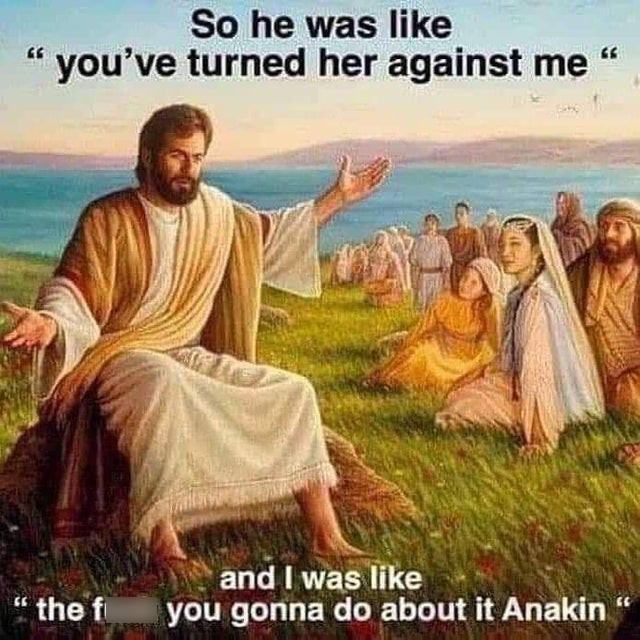 jesus i have the high ground - So he was "you've turned her against me" " the f and I was you gonna do about it Anakin