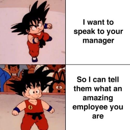 dragonball meme - I want to speak to your manager So I can tell them what an amazing employee you are