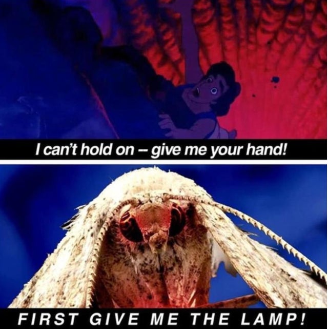 best moth memes - I can't hold on give me your hand! First Give Me The Lamp!