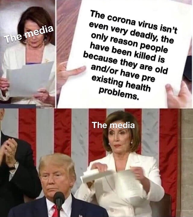 facial expression - The media The corona virus isn't even very deadly, the only reason people have been killed is because they are old andor have pre existing health problems. The media