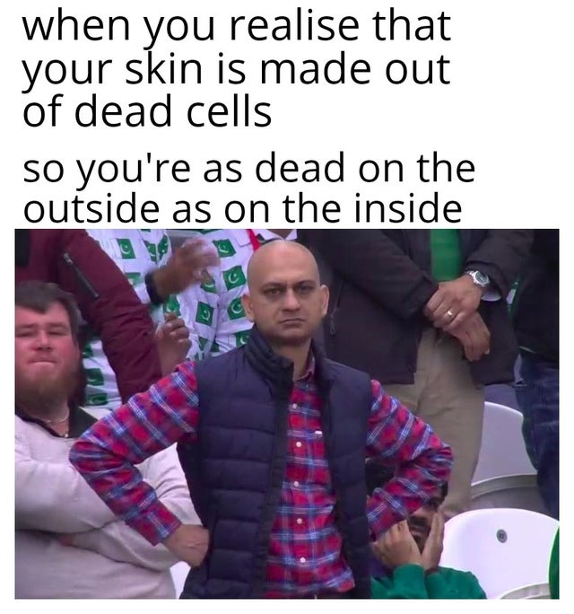 photo caption - when you realise that your skin is made out of dead cells so you're as dead on the outside as on the inside