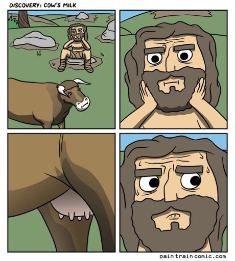 discovery of milk - Discovery Cow'S Milk pain train comic.com