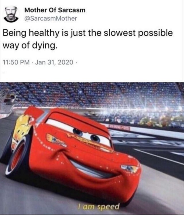 disney cars - Mother Of Sarcasm S Being healthy is just the slowest possible way of dying. . I am speed
