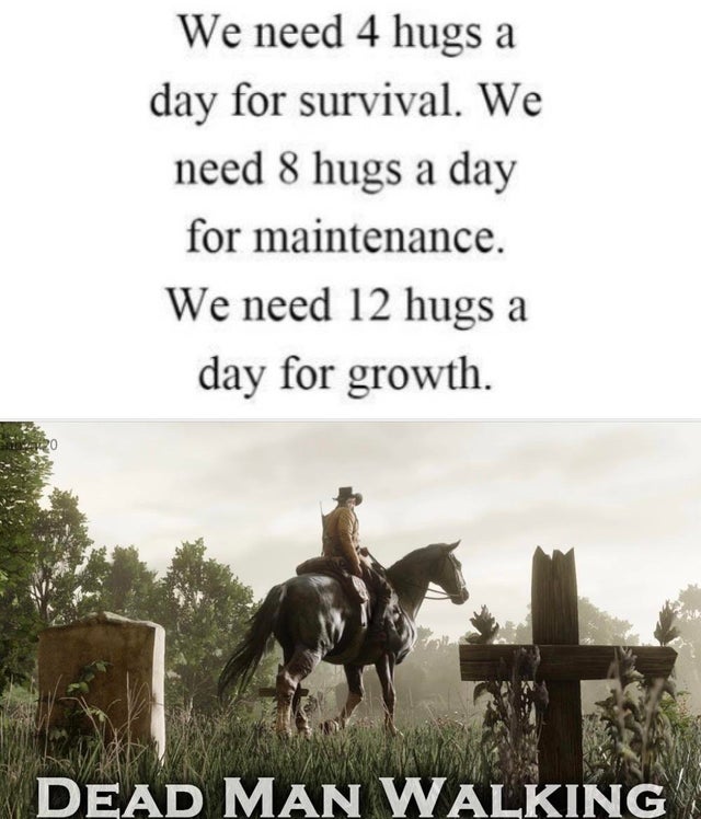arthur morgan horse - We need 4 hugs a day for survival. We need 8 hugs a day for maintenance. We need 12 hugs a day for growth. Dead Man Walking