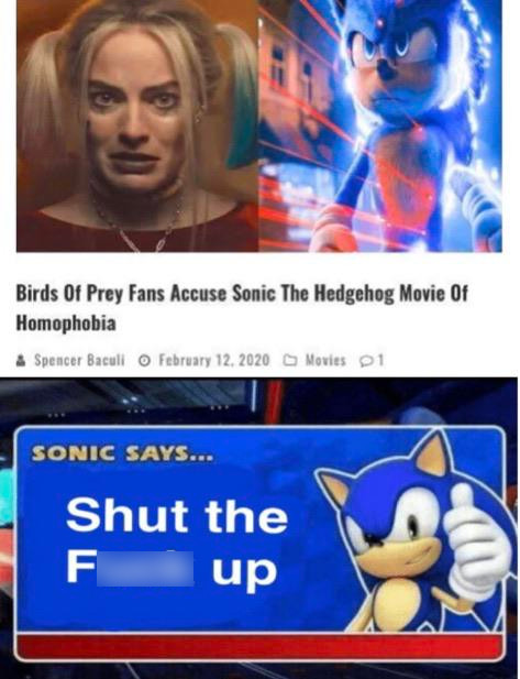 sonic the hedgehog - Birds of Prey Fans Accuse Sonic The Hedgehog Movie Of Homophobia & Spencer Baculi o Movies 21 Sonic Says... Shut the up