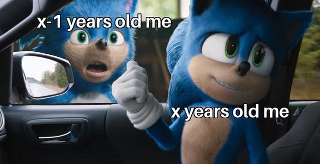 sonic pointing at sonic meme template - X1 years old me x years old me