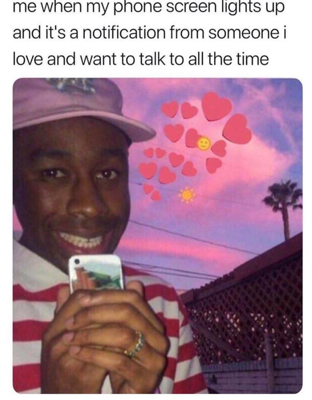 tyler the creator memes - me when my phone screen lights up and it's a notification from someone i love and want to talk to all the time