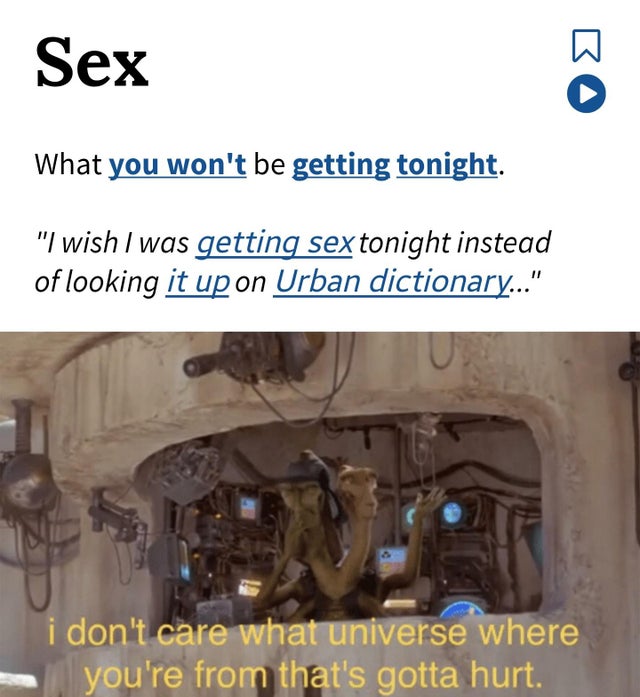 random memes - don t care what universe you re - Sex What you won't be getting tonight. "I wish I was getting sex tonight instead of looking it up on Urban dictionary..." i don't care what universe where you're from that's gotta hurt.