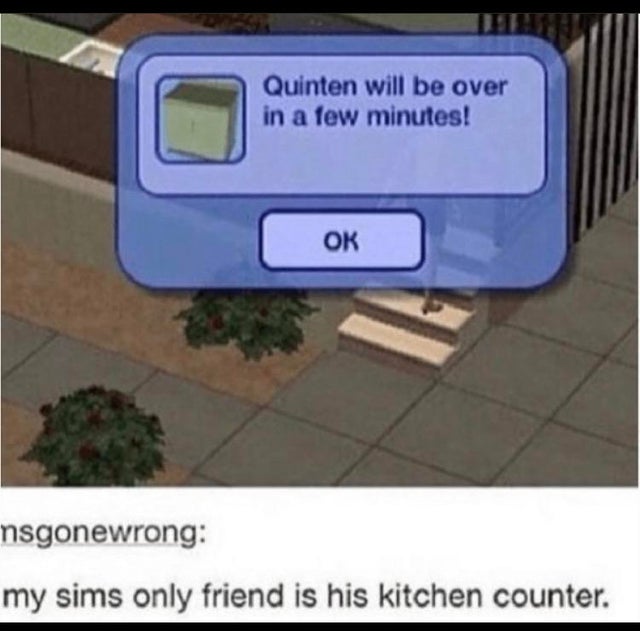 my sims only friend is his counter - Quinten will be over in a few minutes! nsgonewrong my sims only friend is his kitchen counter.