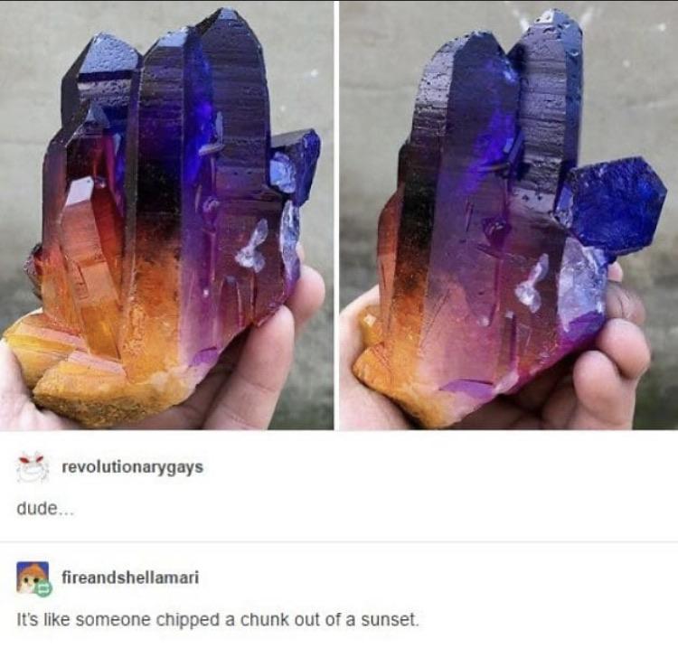 rock that looks like a sunset - revolutionarygays dude.. fireandshellamari It's someone chipped a chunk out of a sunset.