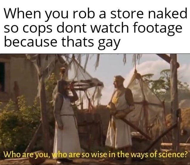 you that is so wise memes - When you rob a store naked so cops dont watch footage because thats gay Who are you, who are so wise in the ways of science?