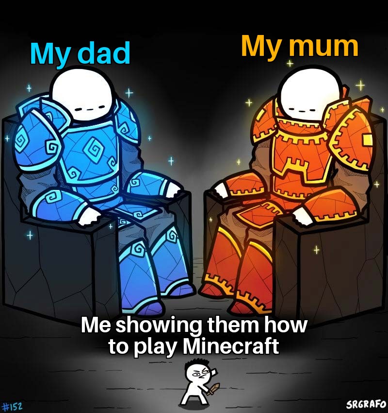 breaking the 4th wall meme - My dad My mum Me showing them how to play Minecraft Srgrafo