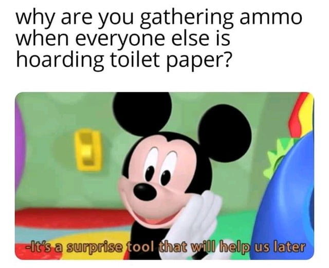 dirty memes - why are you gathering ammo when everyone else is hoarding toilet paper? It's a surprise tool that will help us later
