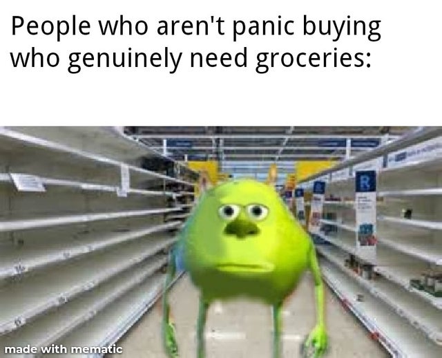 material - People who aren't panic buying who genuinely need groceries made with mematic