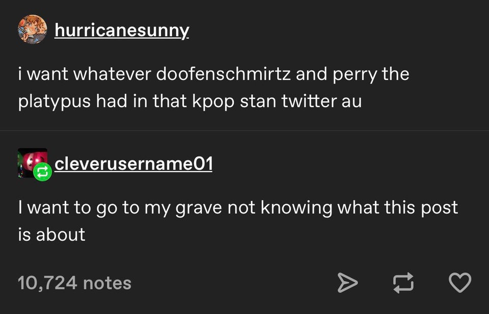 angle - hurricanesunny i want whatever doofenschmirtz and perry the platypus had in that kpop stan twitter au cleverusername01 I want to go to my grave not knowing what this post is about 10,724 notes