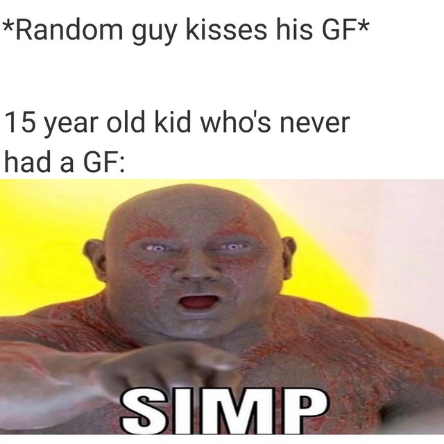 photo caption - Random guy kisses his Gf 15 year old kid who's never had a Gf Simp