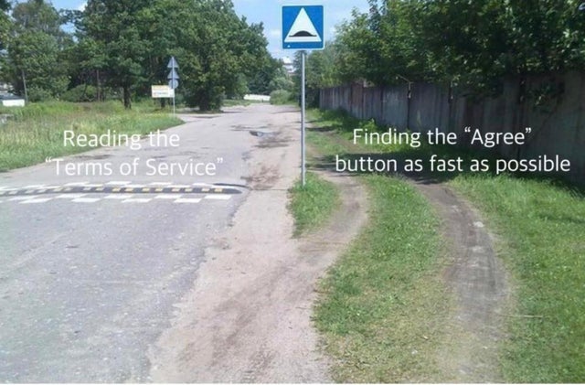 russian speed bumps - Reading the Terms of Service" Finding the Agree" button as fast as possible
