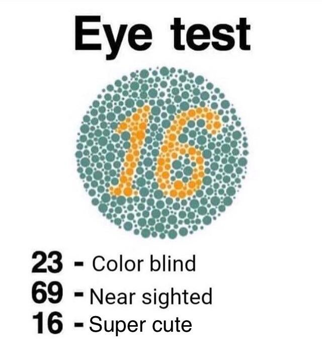 eye test 69 - Eye test 23 Color blind 69 Near sighted 16 Super cute