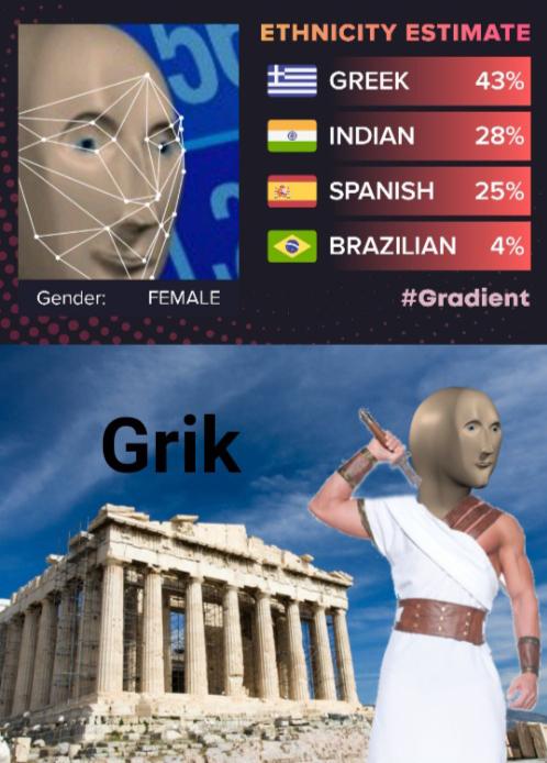 parthenon - Ethnicity Estimate Es Greek Indian 43% 28% Spanish 25% Brazilian 4% Gender Female Grik