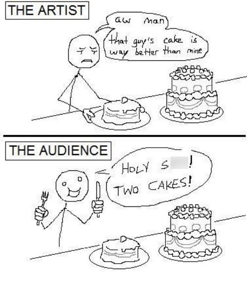 artist cake meme - The Artist Saw man that guy's cake is way better than mine 4082 wa The Audience Holy S ! Two Cakes!